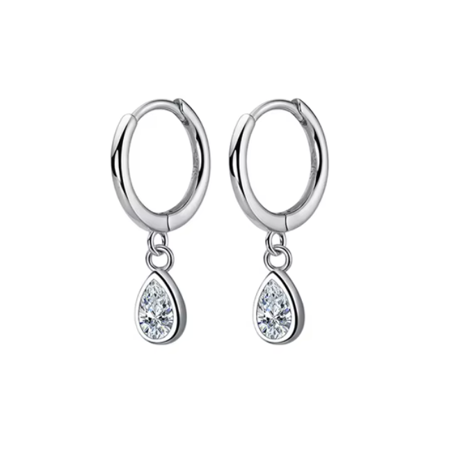 tear drop huggie hoops silver