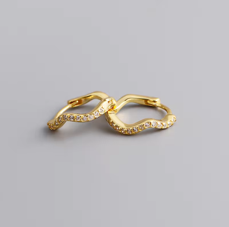 wavy gem hoops gold side view