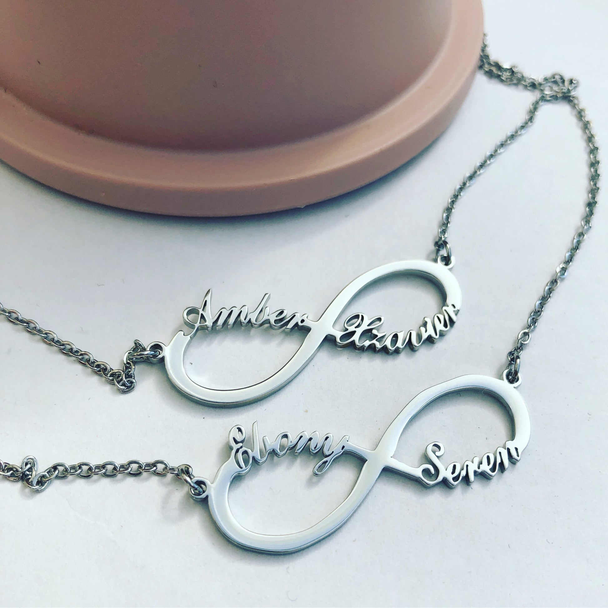 2 infinity silver necklaces