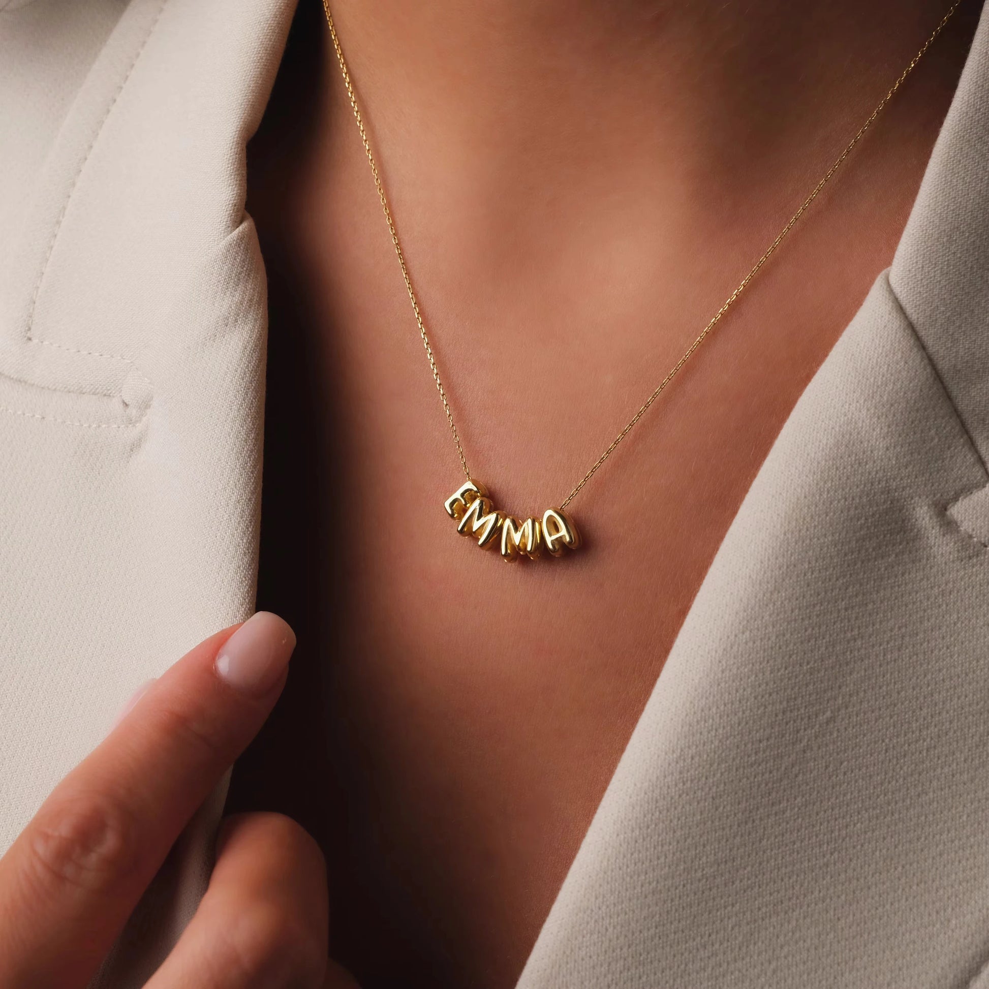 bubble name necklace model shot