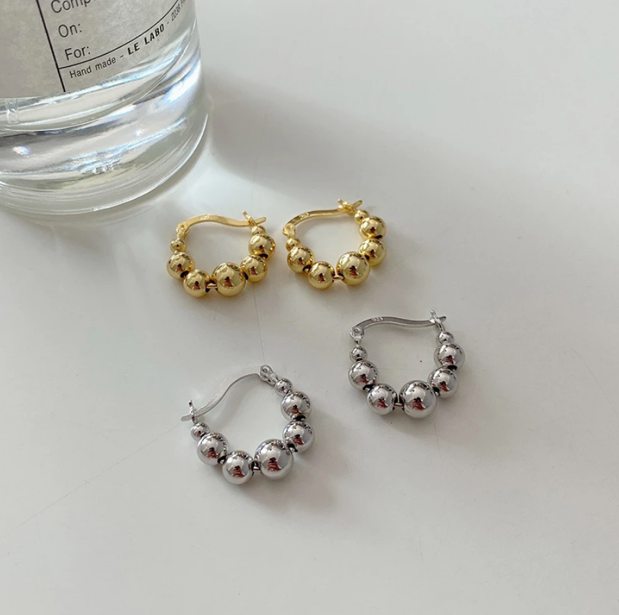 Ball detail hoop earrings both cols