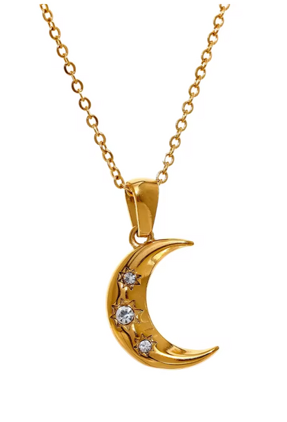 Gold moon & star CZ pendant