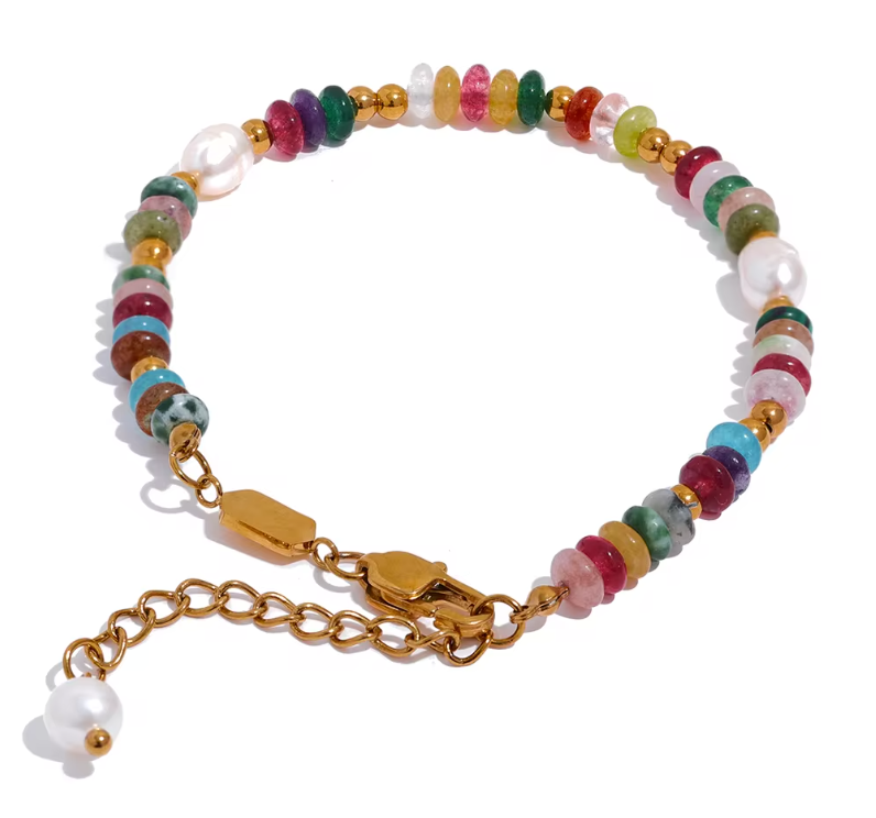 Natural stone & pearl bracelet