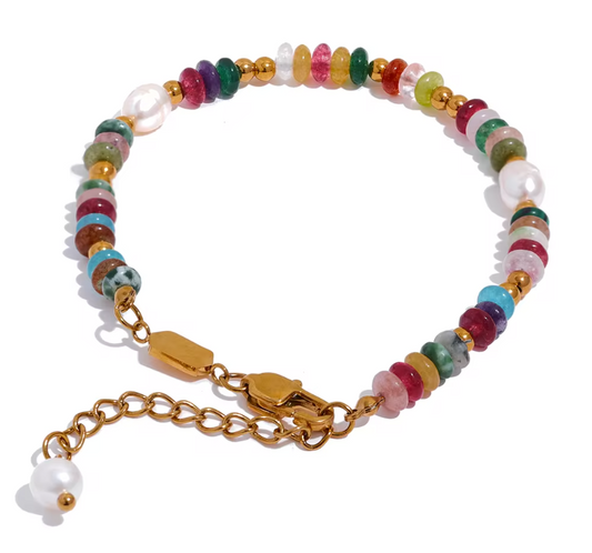 Natural stone & pearl bracelet