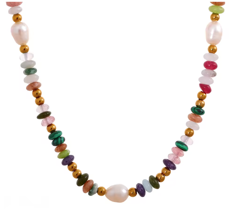 Natural stone & pearl necklace