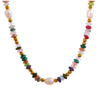 Natural stone & pearl necklace