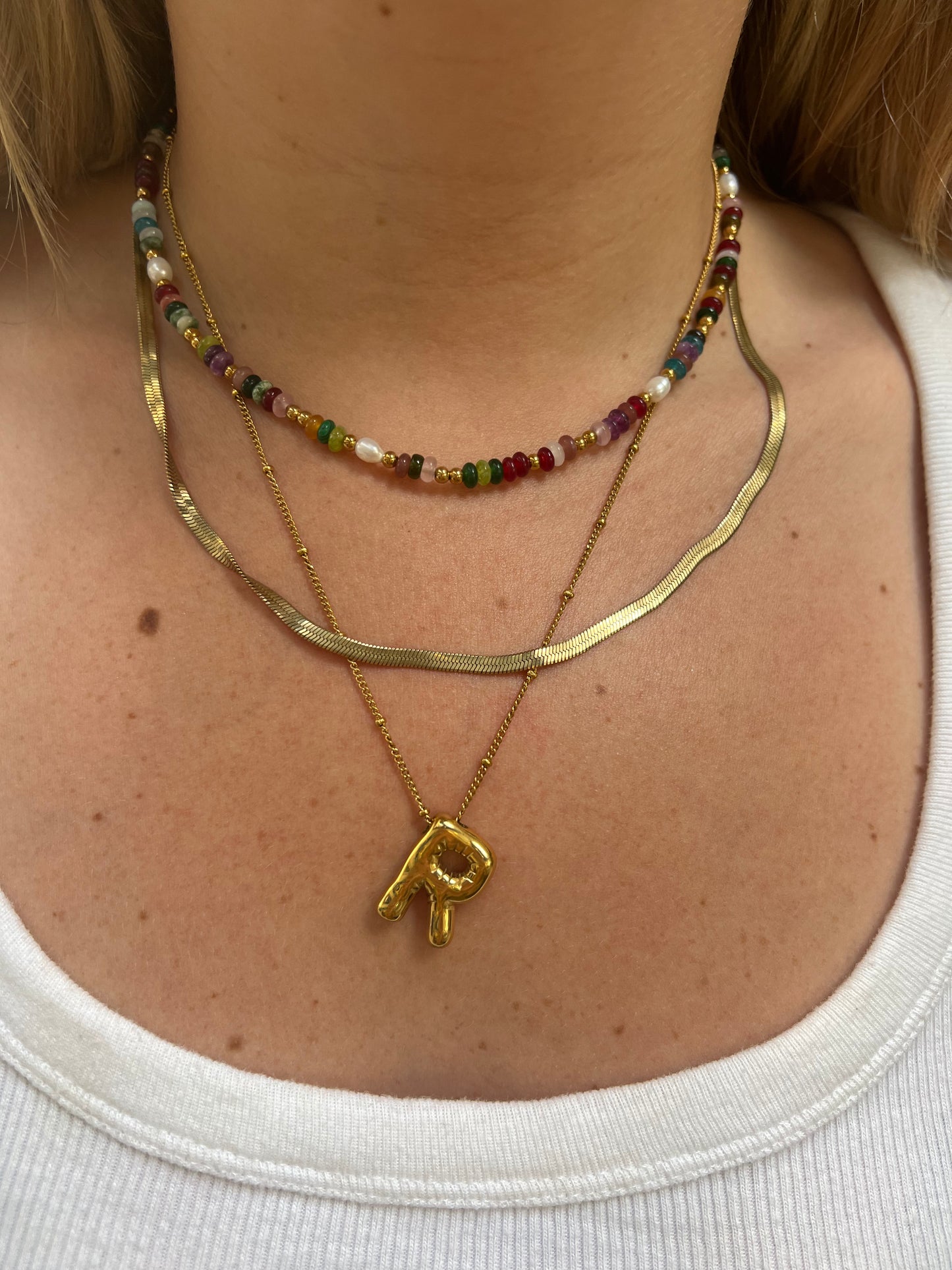 Natural stone & pearl necklace