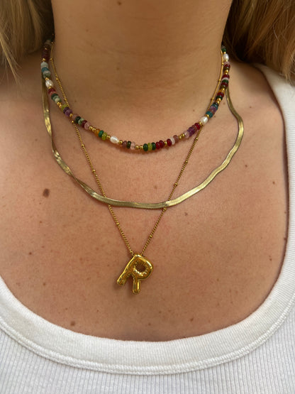 Natural stone & pearl necklace