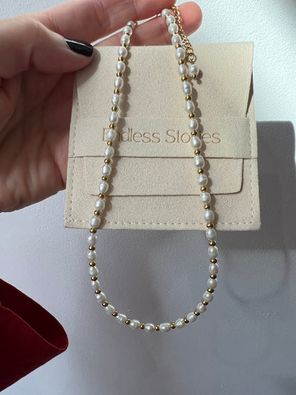 Pearl & gold bead detail necklace