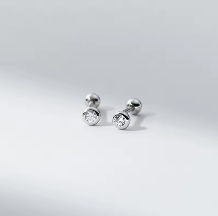 Silver gem barbell studs silver