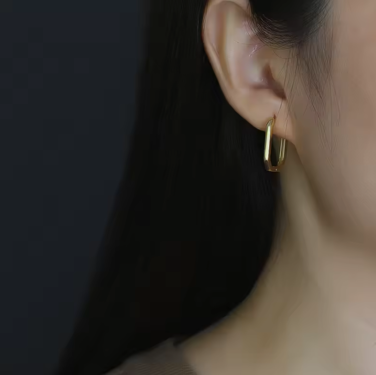 Square drop hoops gold model shot