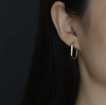 Square drop hoops silver model shot
