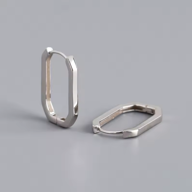 Square drop hoops silver side view