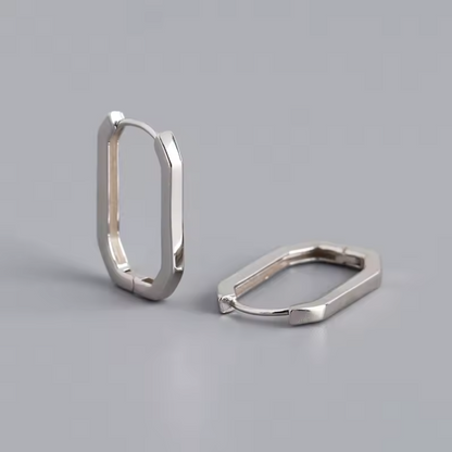 Square drop hoops silver side view