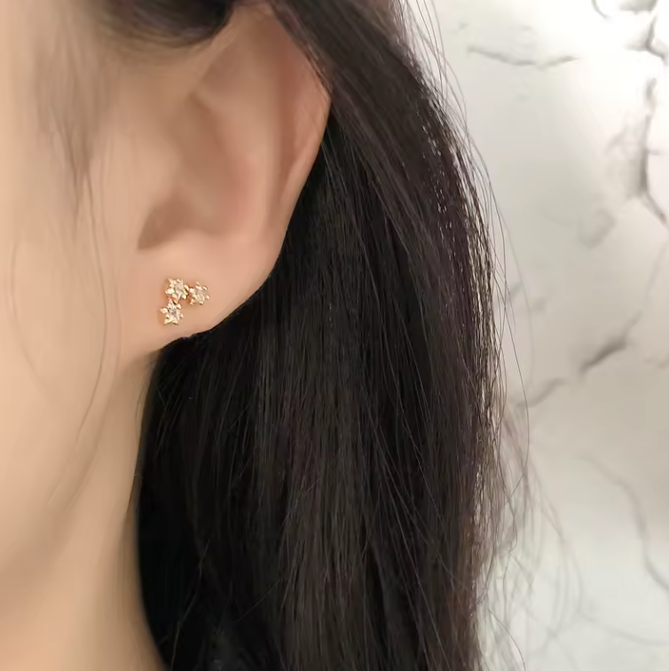 Star cluster barbell stud earring model shot