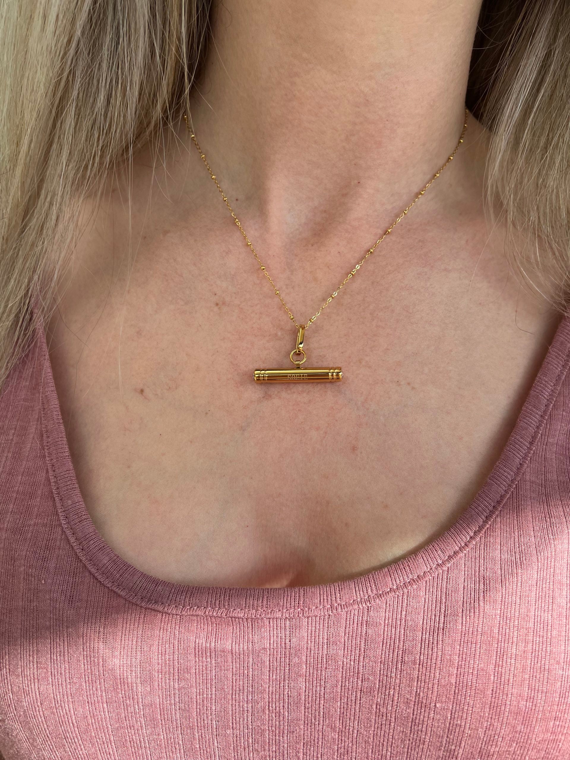 T bar pendant necklace model shot