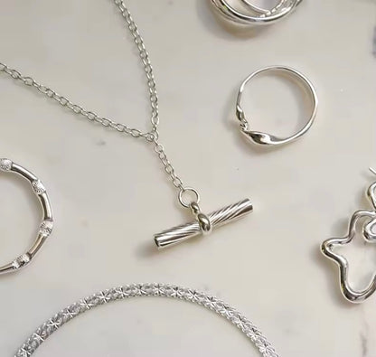 Sterling Silver Etched T-Bar Pendant Necklace