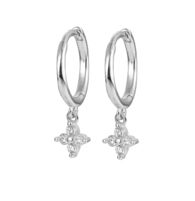 clover huggie hoops silver