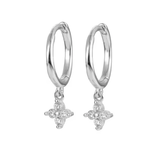 clover huggie hoops silver