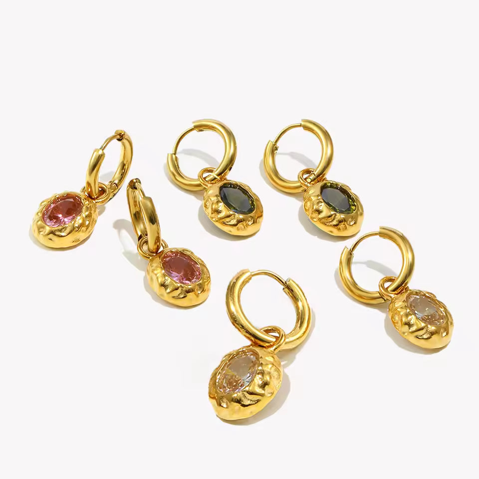 Hammered oval gem hoops