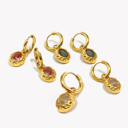 Hammered oval gem hoops