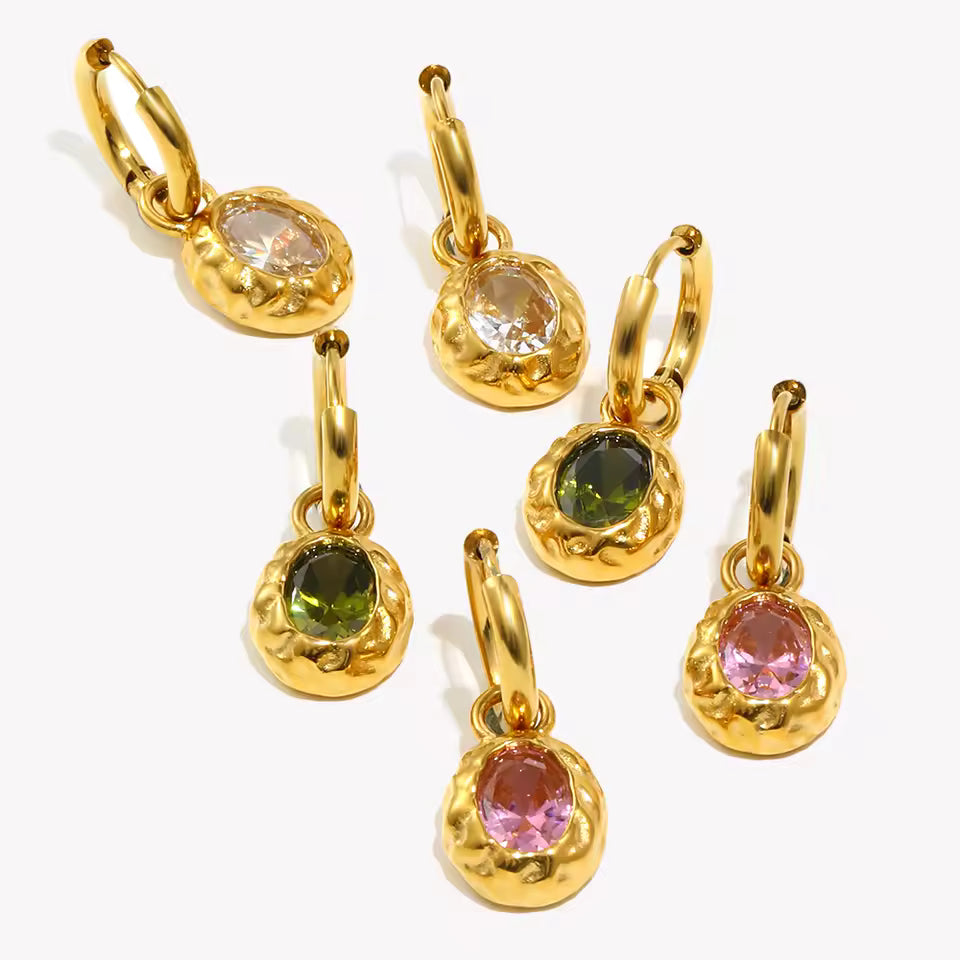 Hammered oval gem hoops