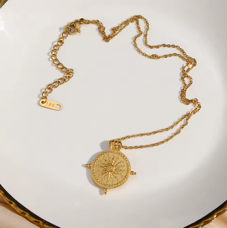 embossed sun necklace with chain