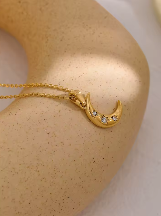 Gold moon & star CZ pendant