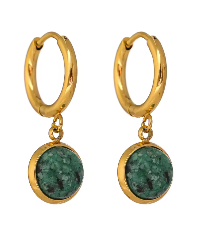 Green natural stone drop earrings