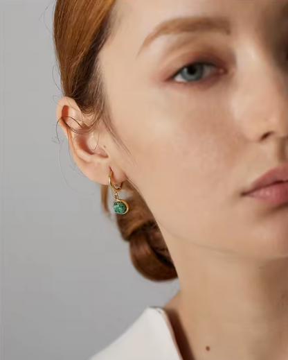 Green natural stone drop earrings