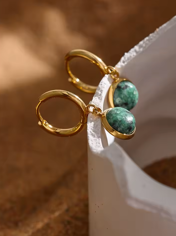 Green natural stone drop earrings