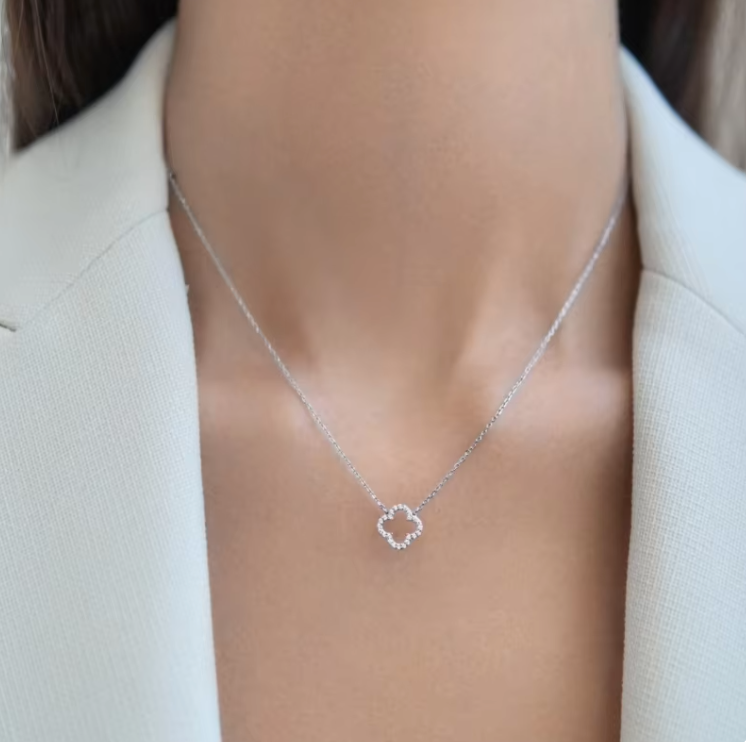 hollow clover necklace model shot