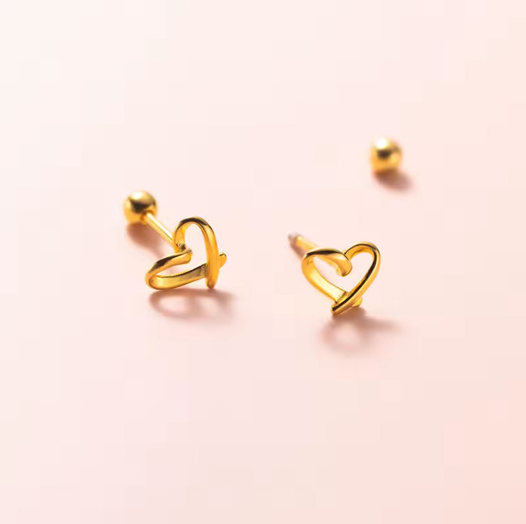 hollow heart barbell studs gold