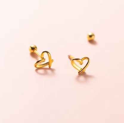 hollow heart barbell studs gold