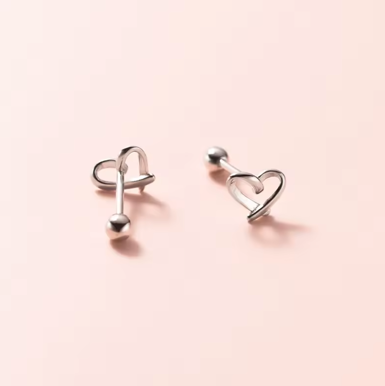 hollow heart barbell studs silver