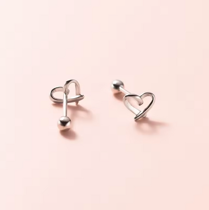 hollow heart barbell studs silver