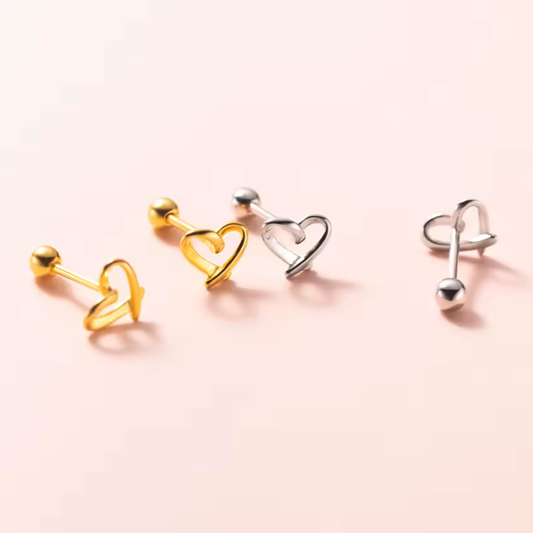 hollow heart barbell studs