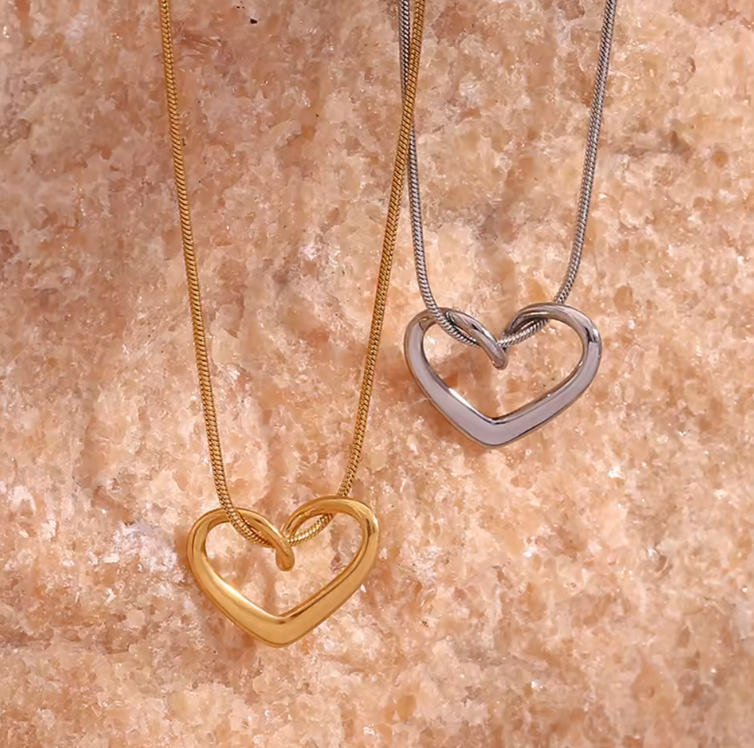hollow heart necklace both colours