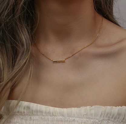 mama necklace model shot