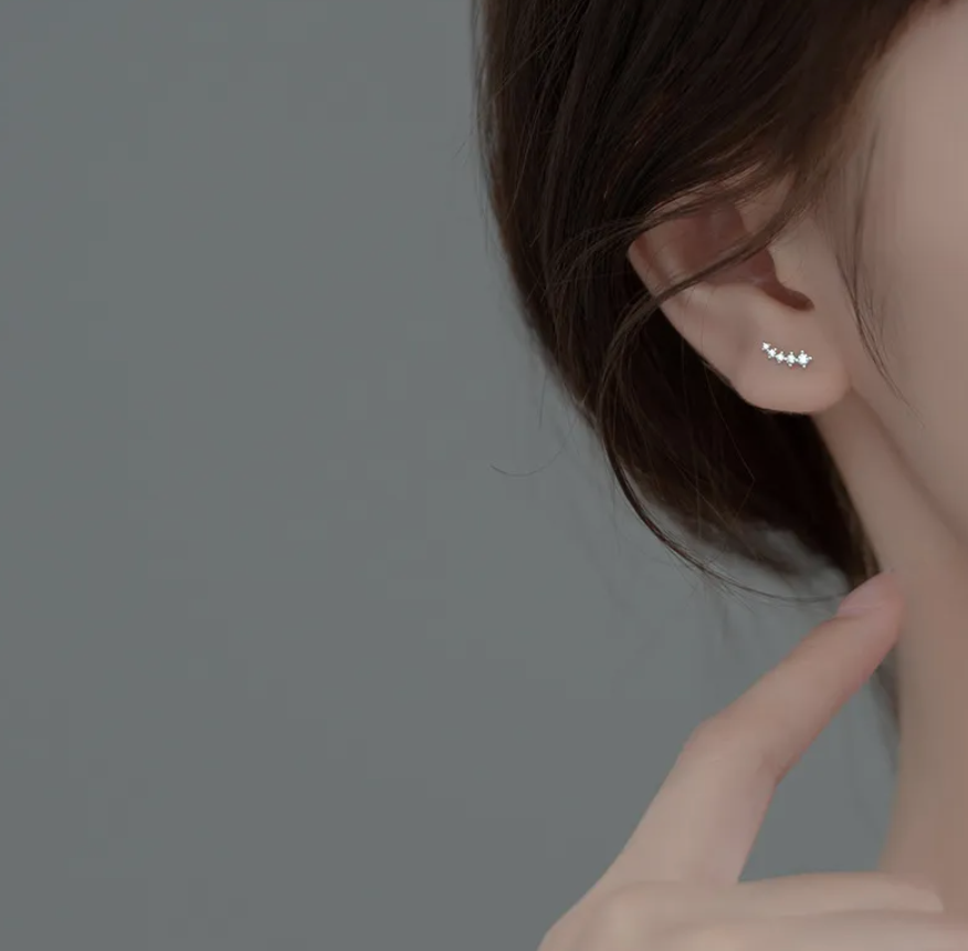 mini ear climbers silver model shot