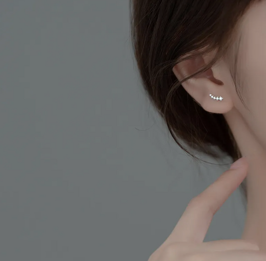 mini ear climbers silver model shot