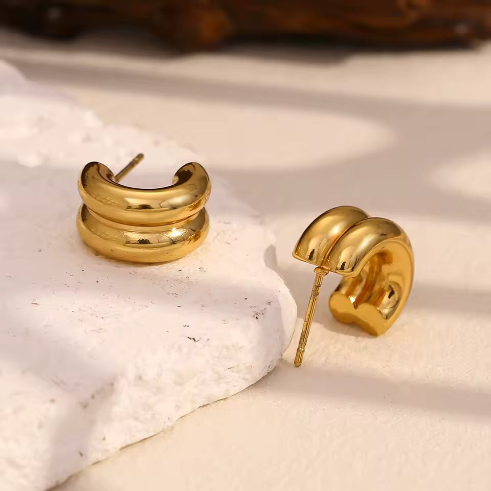 Small double hoop stud earrings