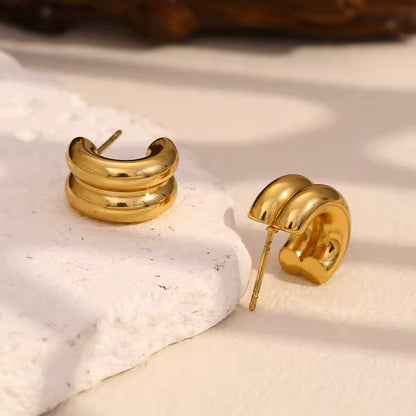 Small double hoop stud earrings