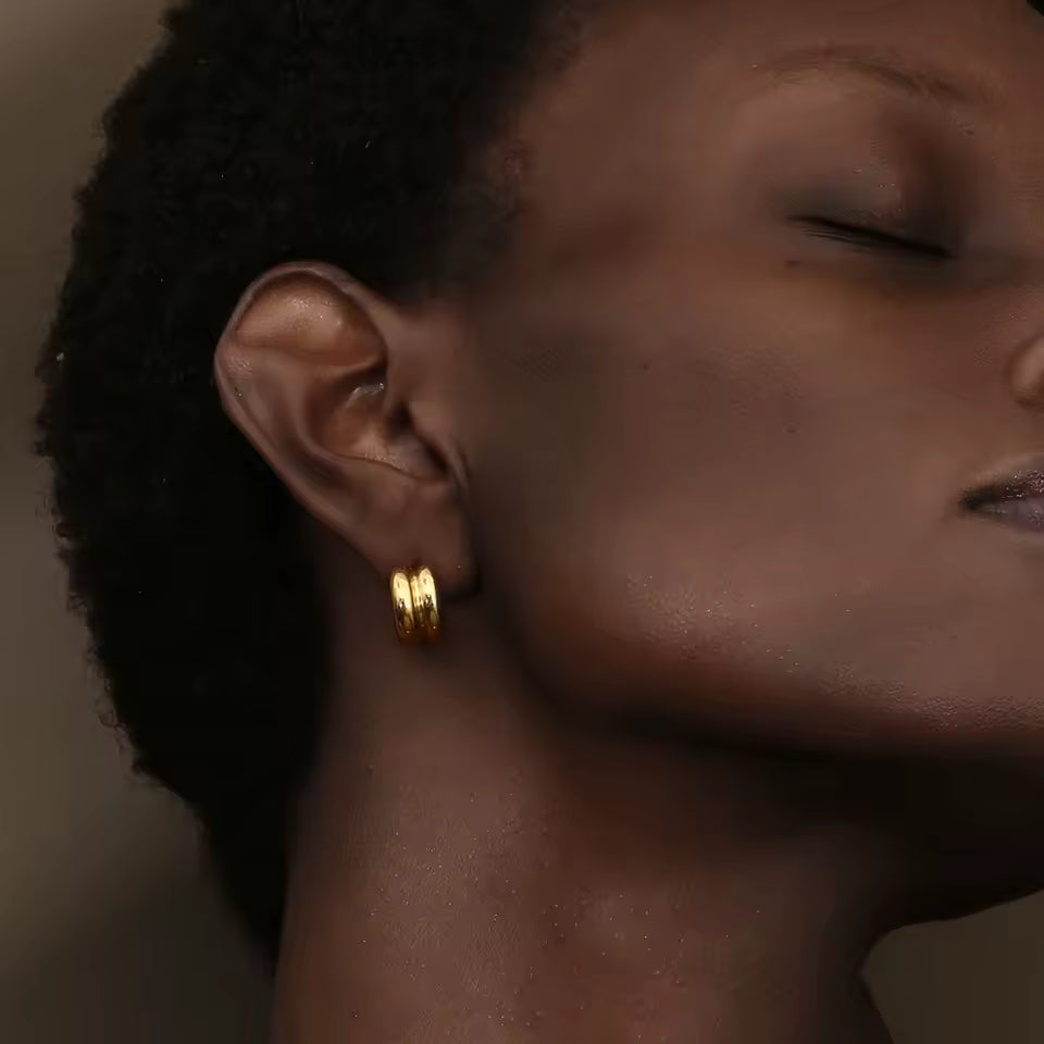 Small double hoop stud earrings