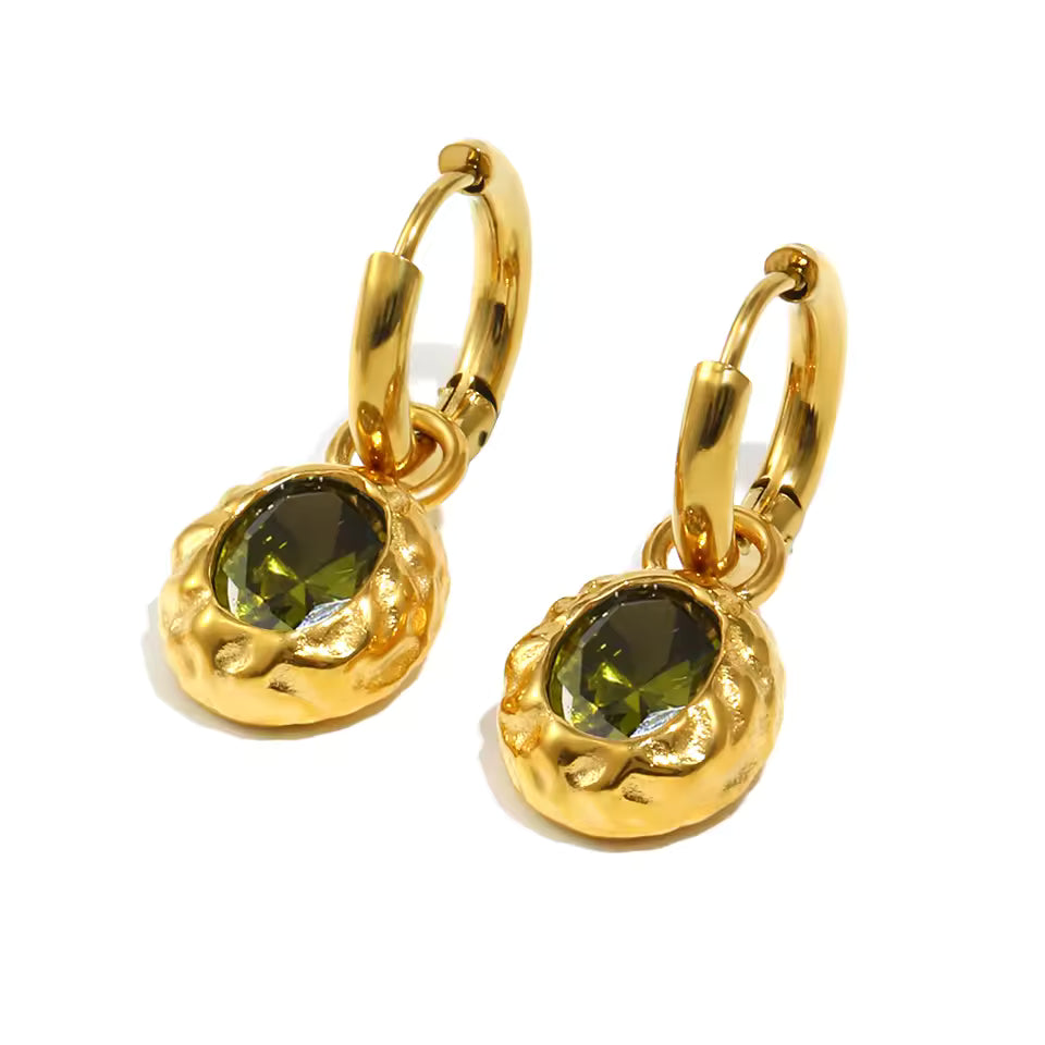 Hammered oval gem hoops