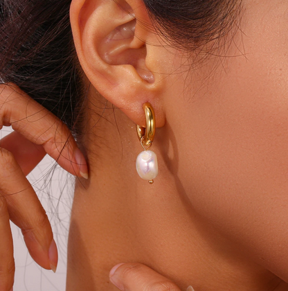 pearl hoop earrings model shot 2