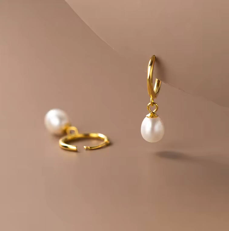 Pearl drop huggie hoop earrings
