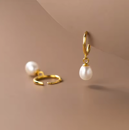 Pearl drop huggie hoop earrings