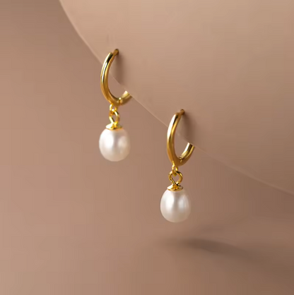Pearl drop huggie hoop earrings