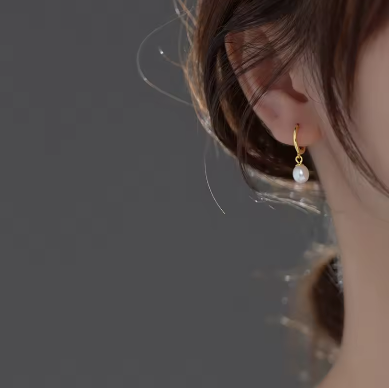 Pearl drop huggie hoop earrings